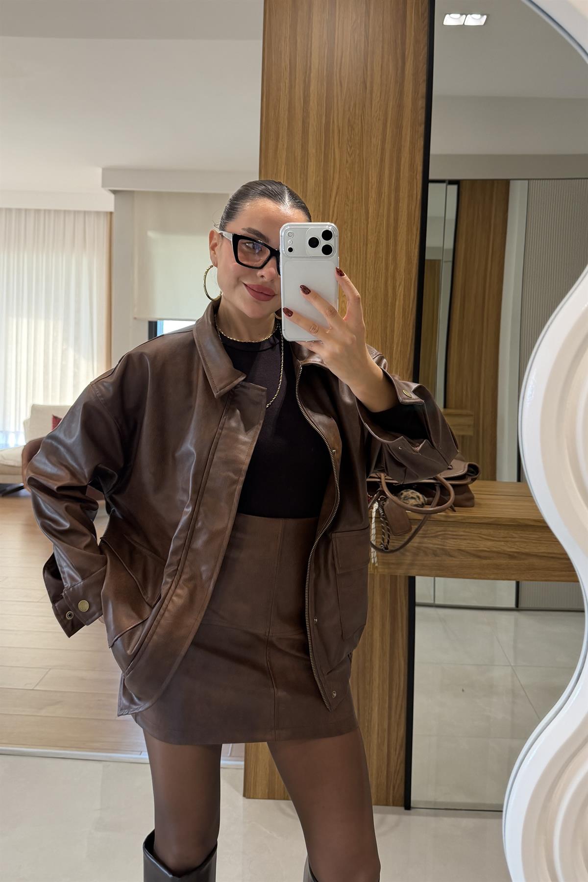 Secret Kahve Yıkama Deri Ceket