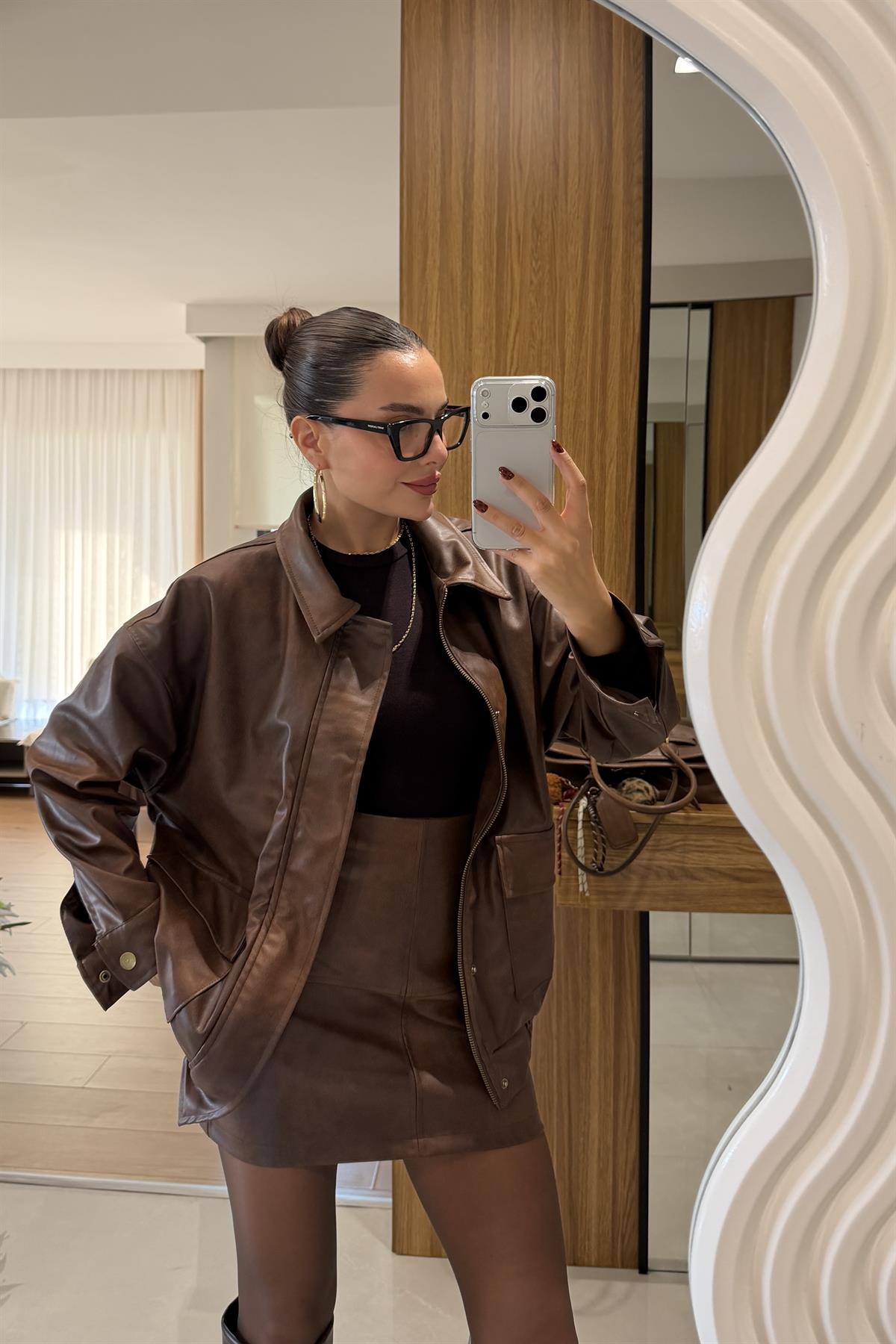 Secret Kahve Yıkama Deri Ceket