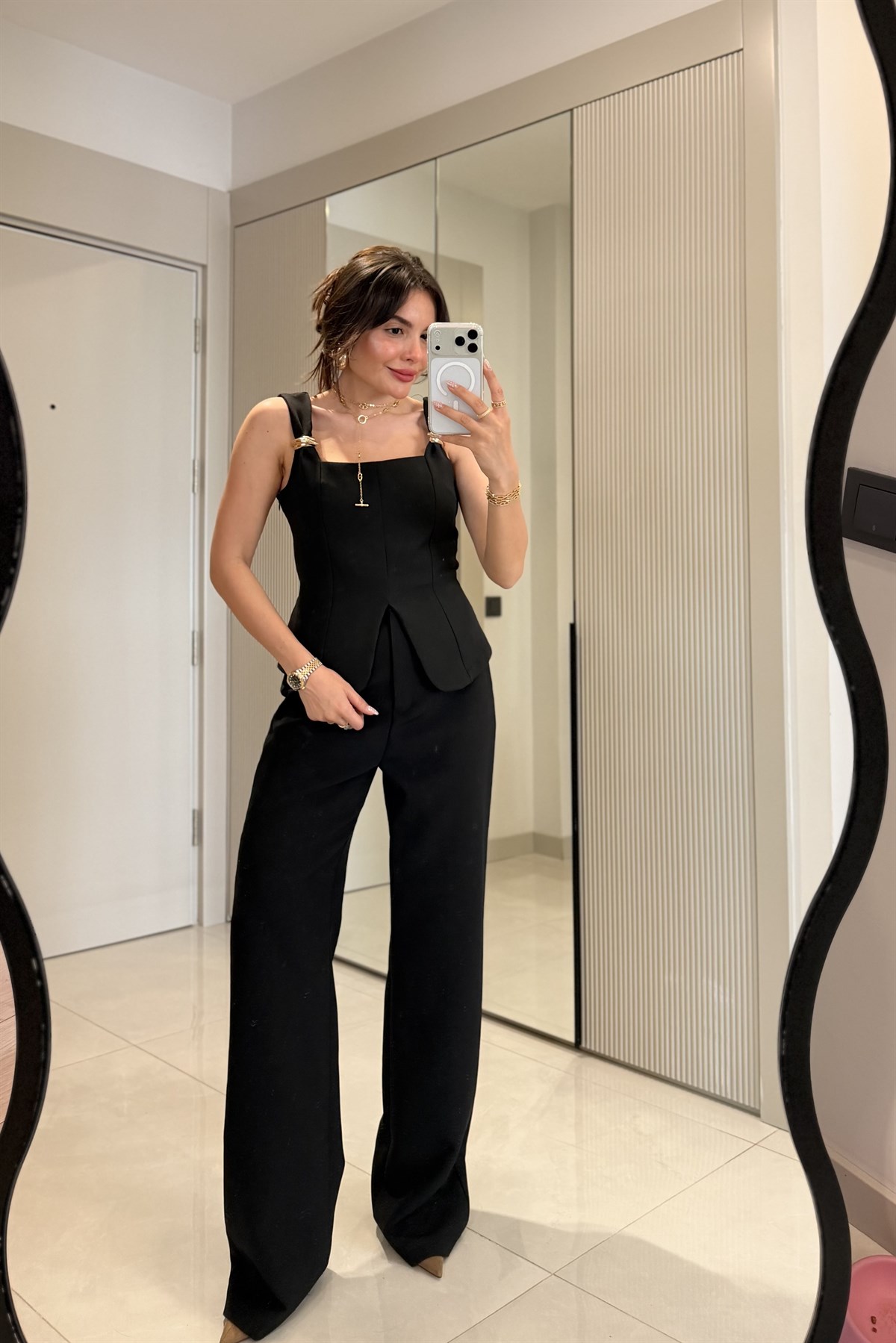 Self Siyah Yüksek Bel Palazzo Pantolon