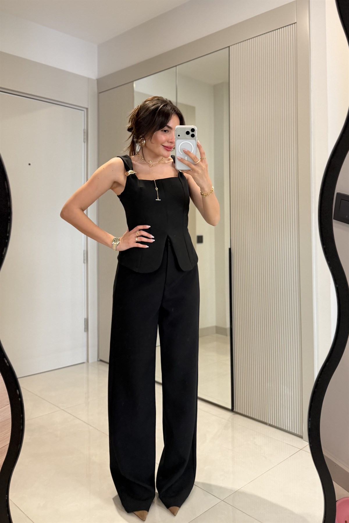 Self Siyah Yüksek Bel Palazzo Pantolon