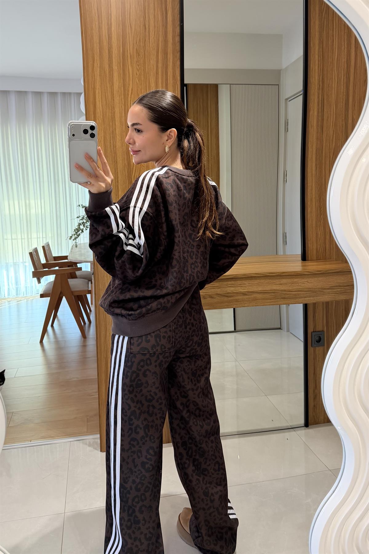 Sergio Kahve Leopar Şardonlu Eşofman Takımı