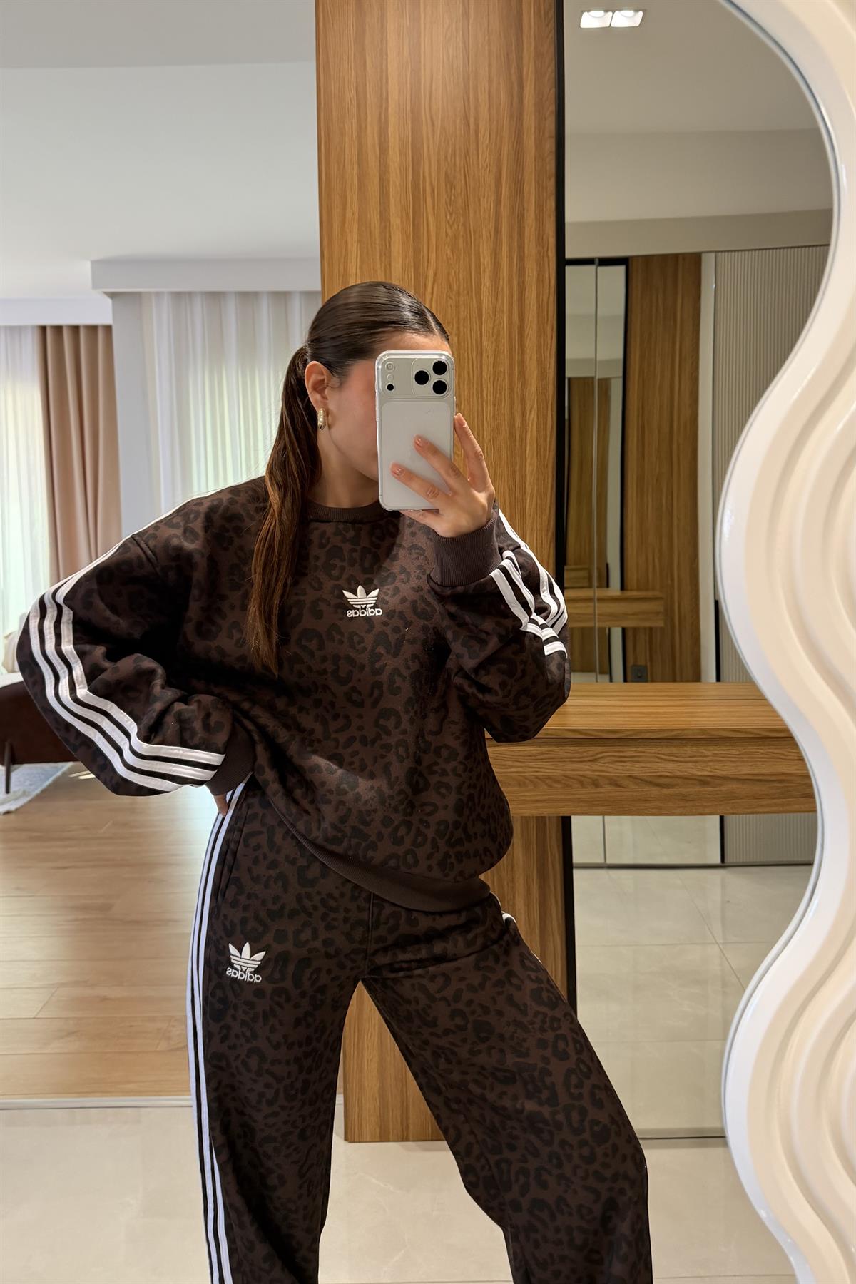 Sergio Kahve Leopar Şardonlu Eşofman Takımı