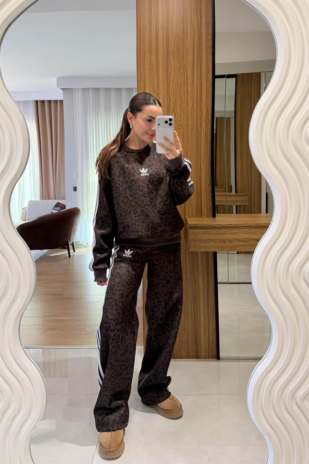 Sergio Kahve Leopar Şardonlu Eşofman Takımı