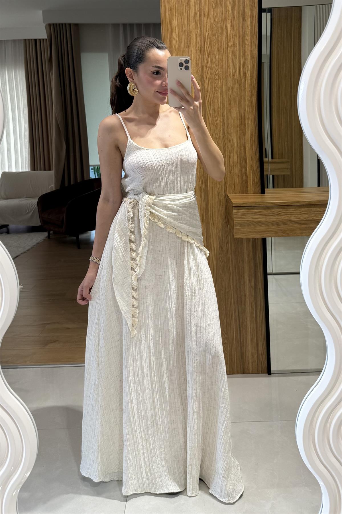 Serova Belinden Fularlı Elbise 