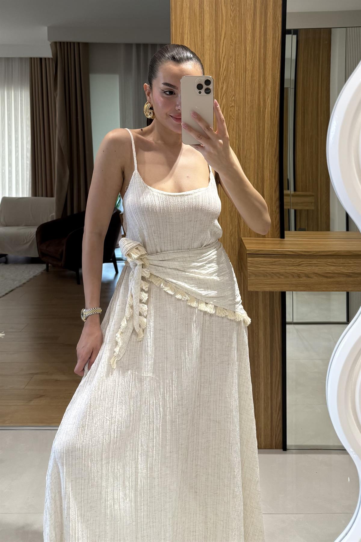 Serova Belinden Fularlı Elbise 