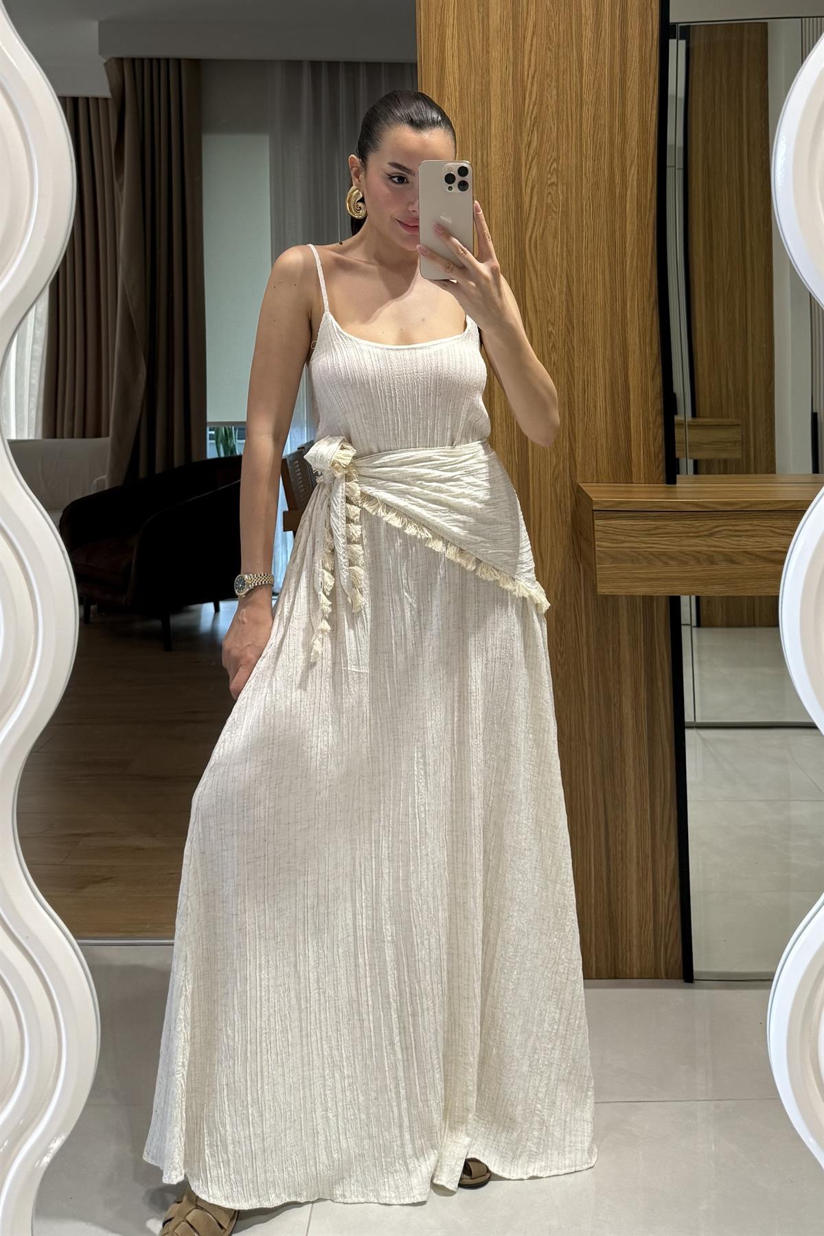 Serova Belinden Fularlı Elbise 