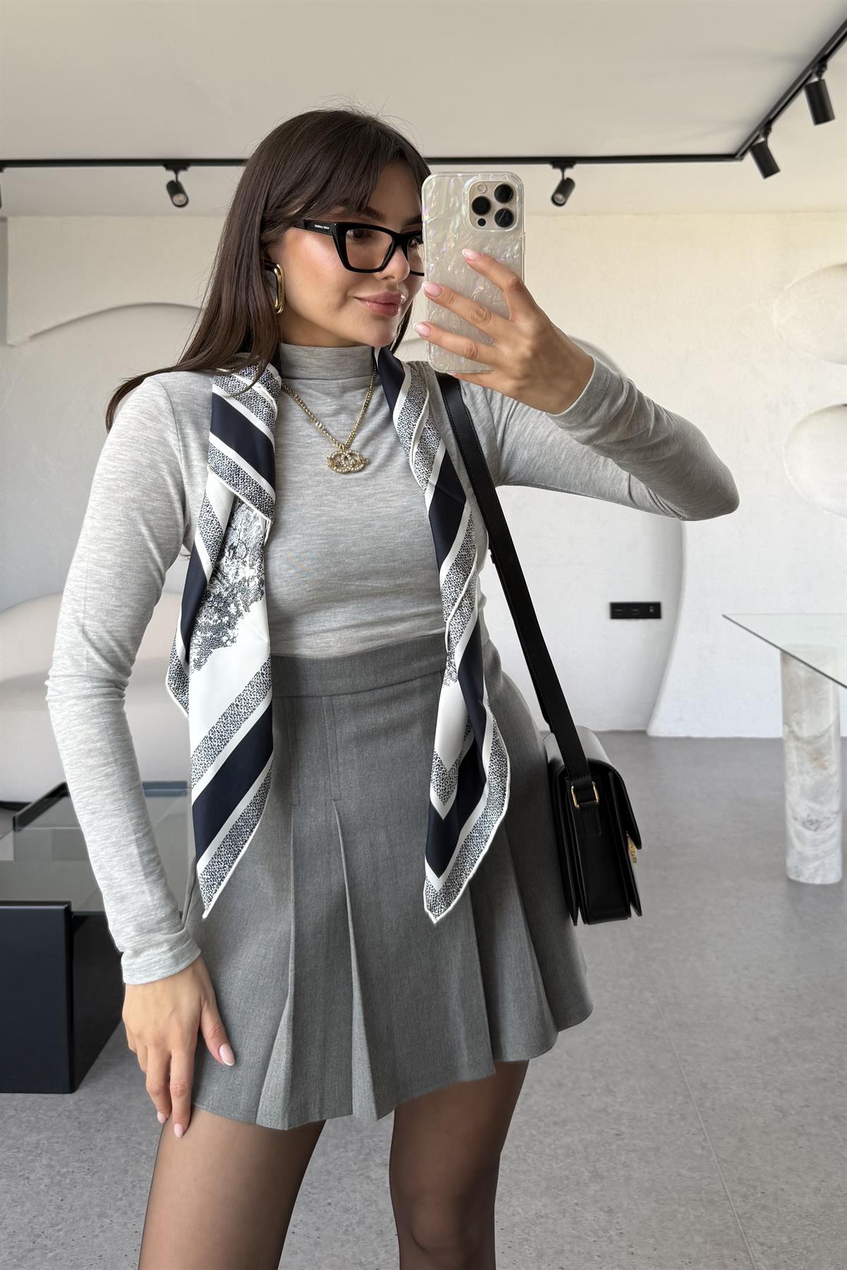 Seul Gri Kendinden Yakalı Body