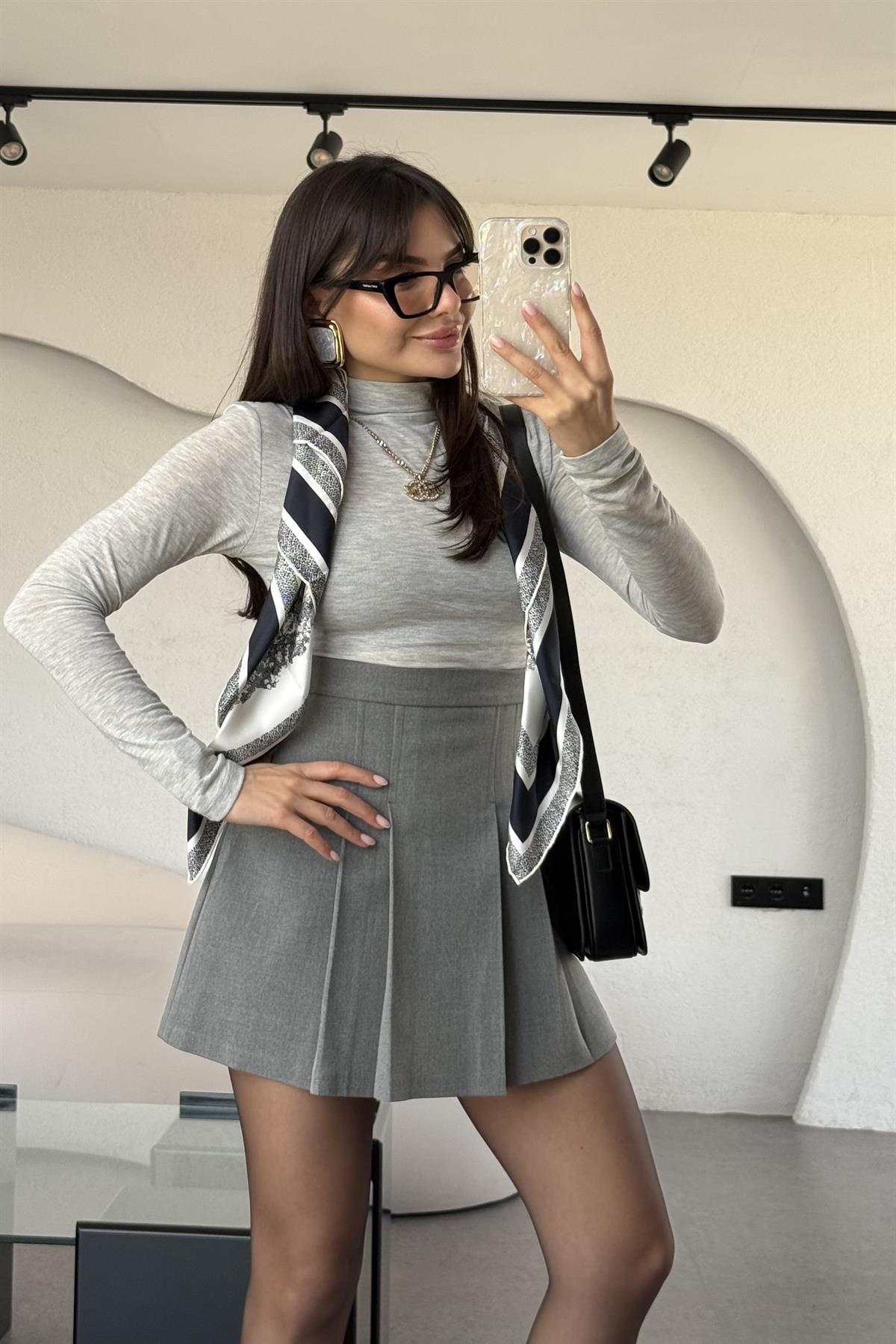 Seul Gri Kendinden Yakalı Body