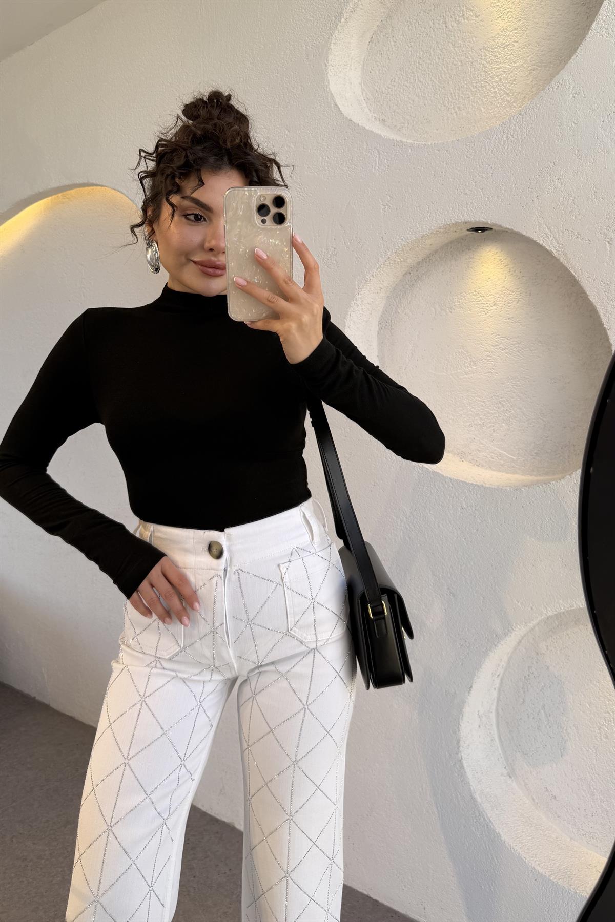 Seul Siyah Kendinden Yakalı Body