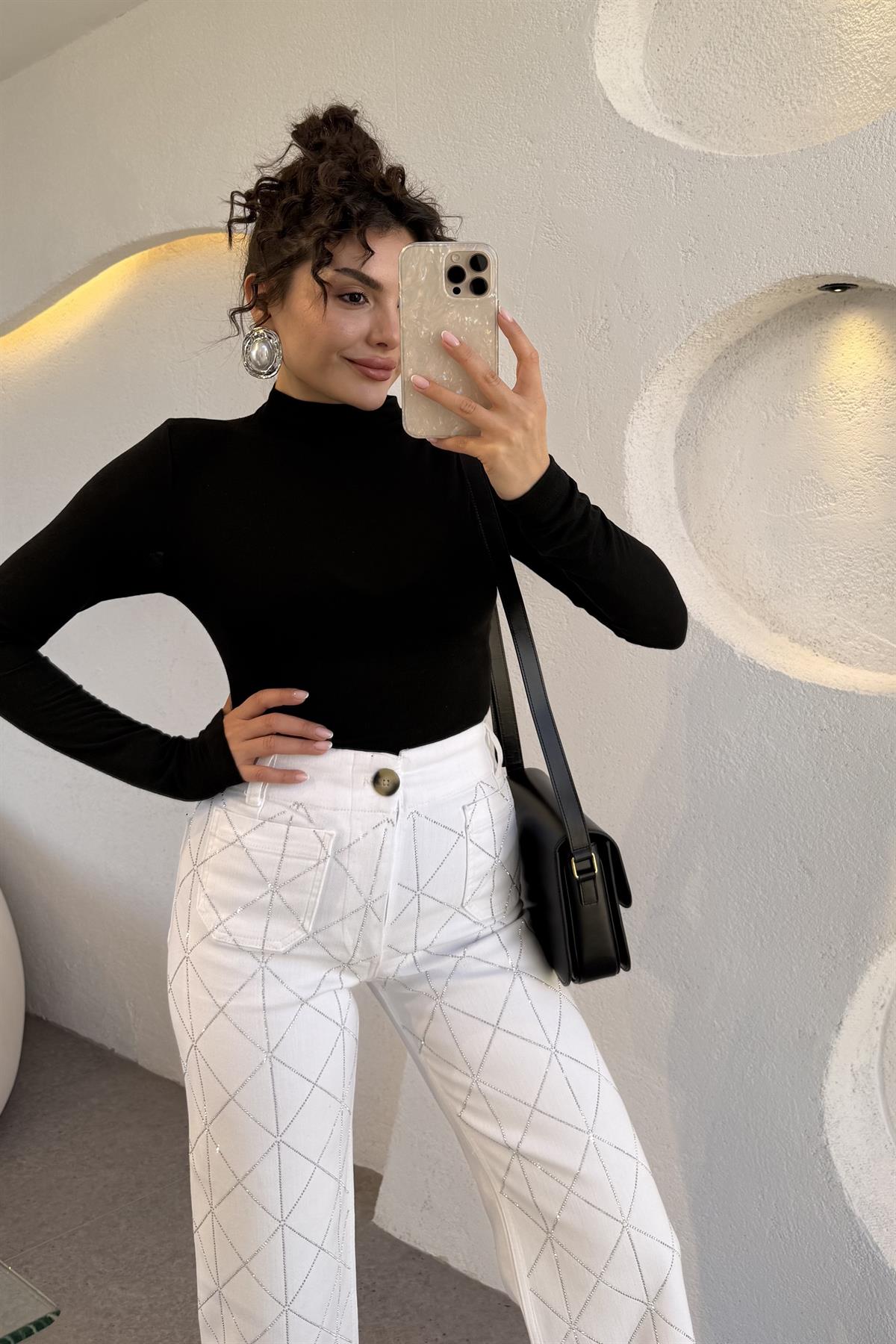 Seul Siyah Kendinden Yakalı Body