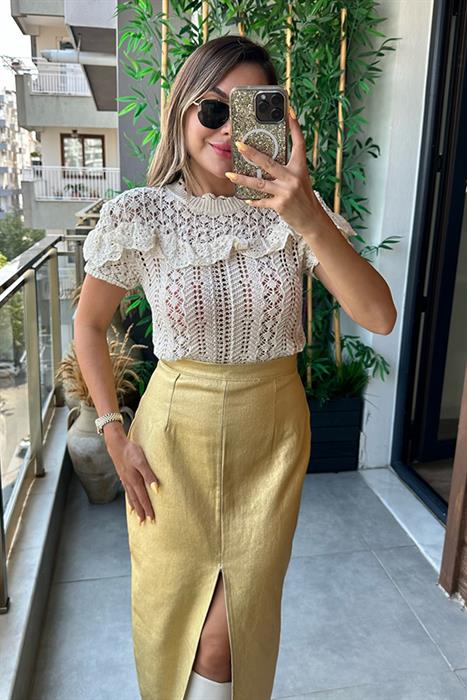 Shanna Parlak Dokulu Kalem Etek - Gold