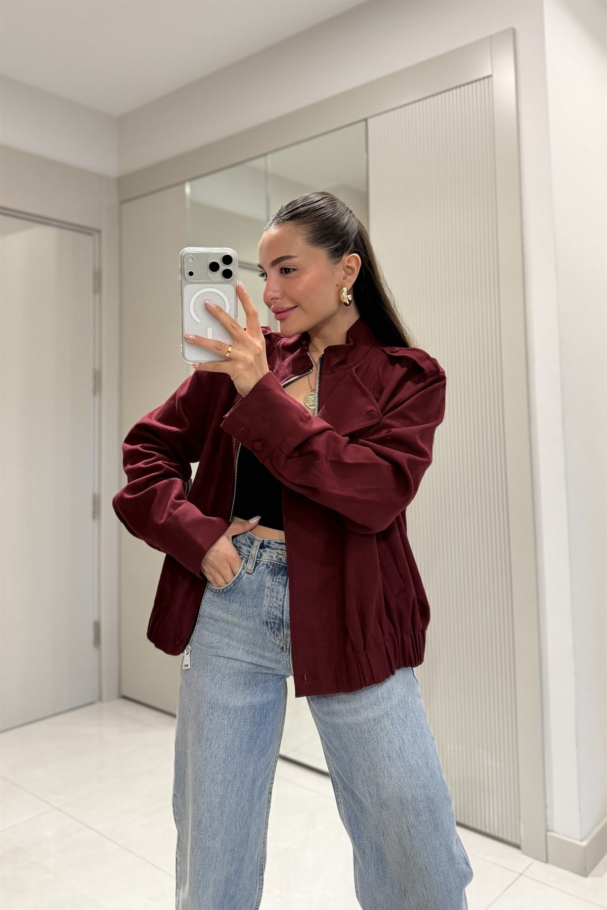 Share Bordo Keten Bomber Ceket