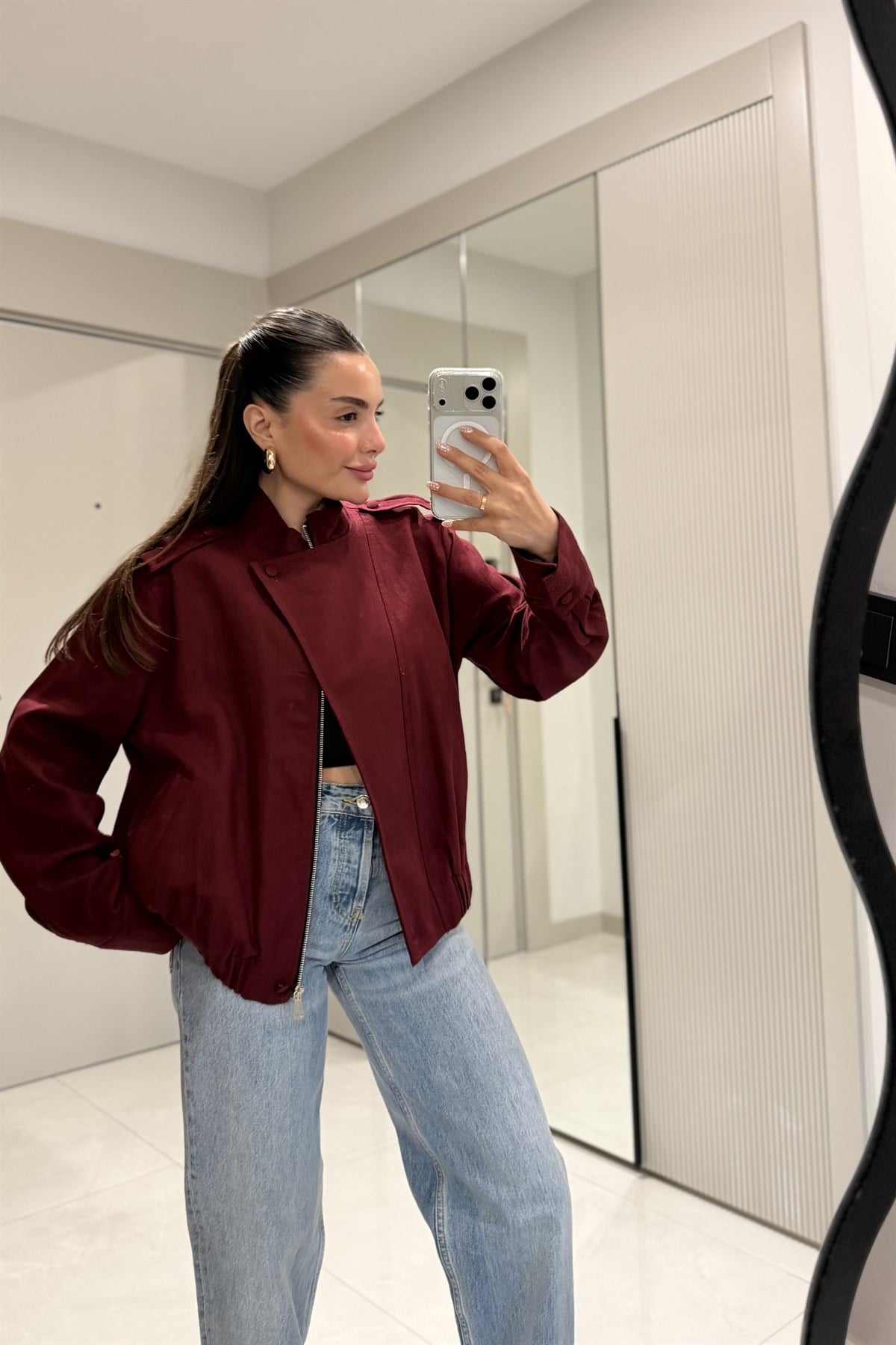 Share Bordo Keten Bomber Ceket