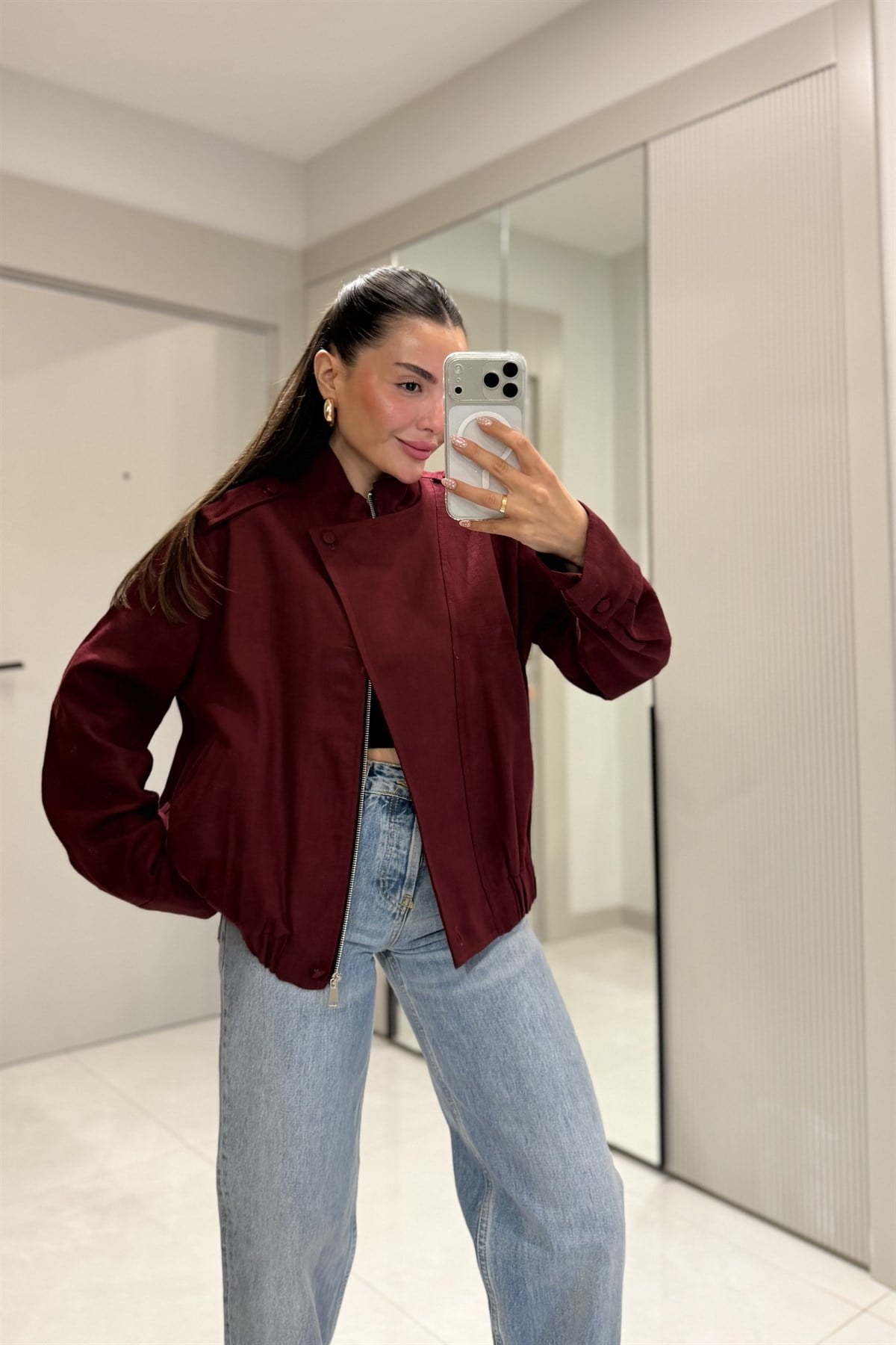 Share Bordo Keten Bomber Ceket