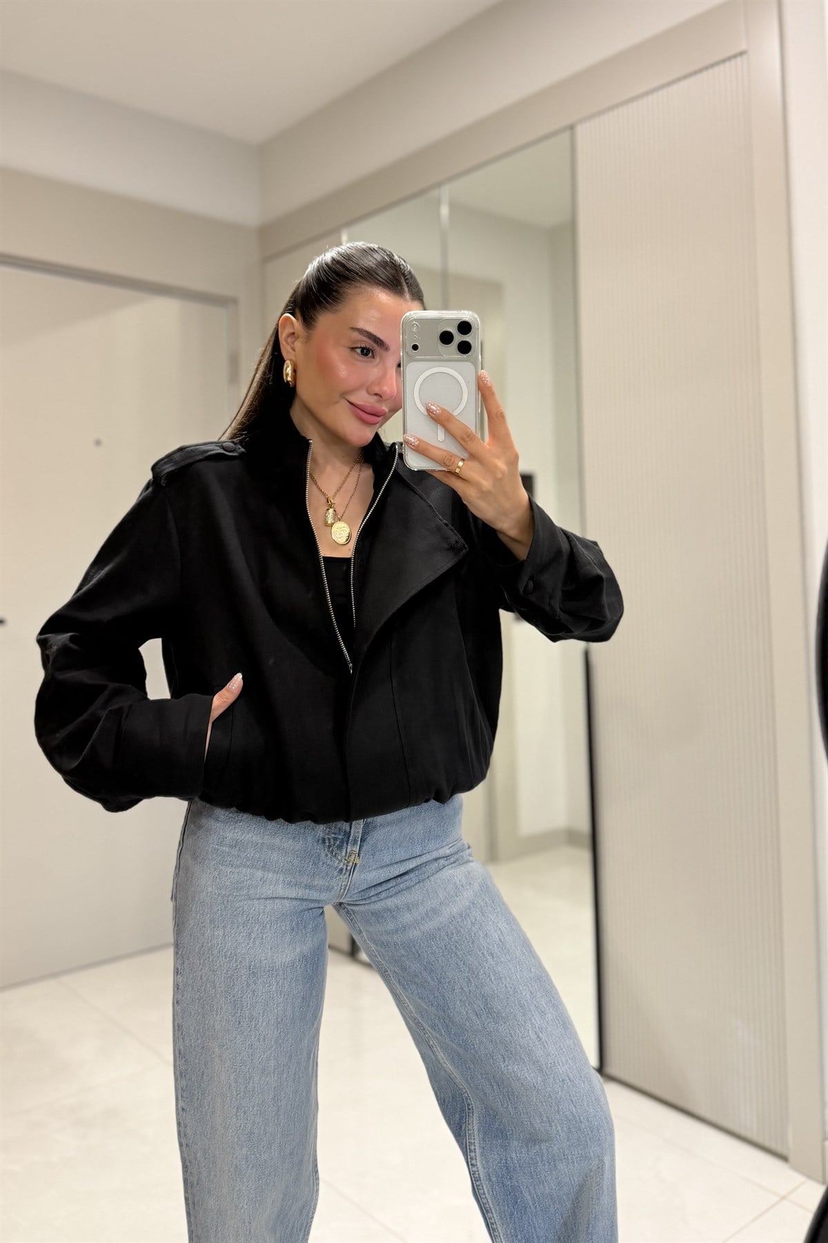 Share Siyah Keten Bomber Ceket