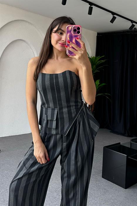 Shayla Çizgili Siyah Crop