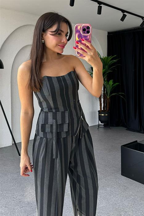 Shayla Çizgili Siyah Crop