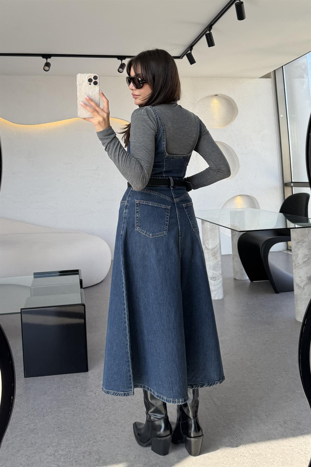 Sheldon Kare Yaka Denim Elbise 