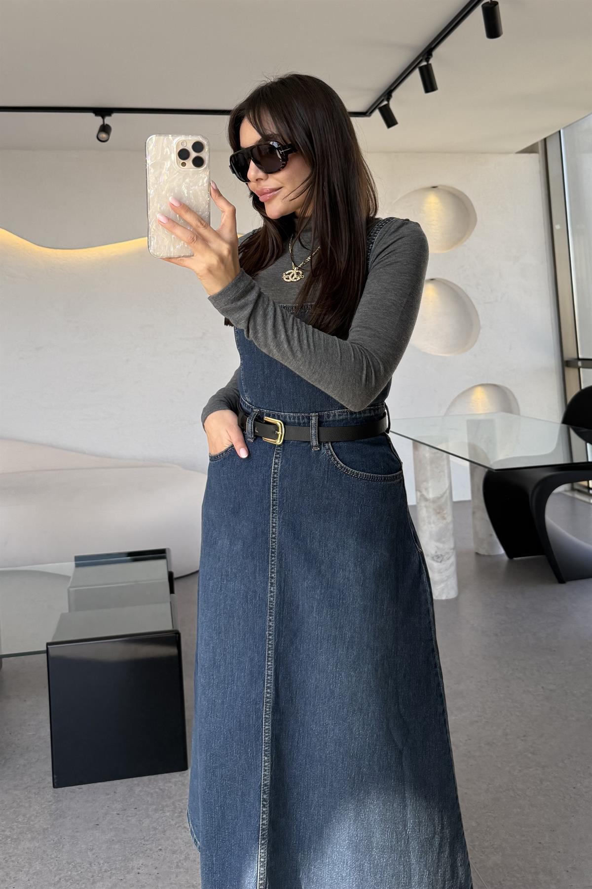 Sheldon Kare Yaka Denim Elbise 