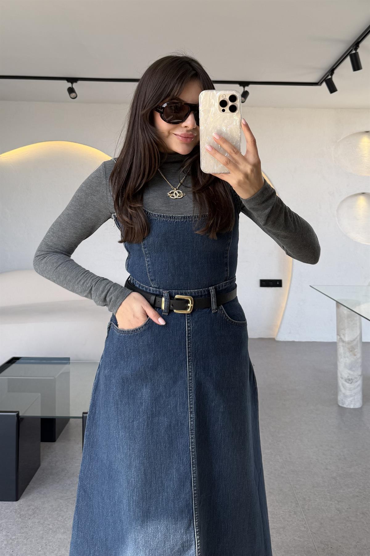 Sheldon Kare Yaka Denim Elbise 