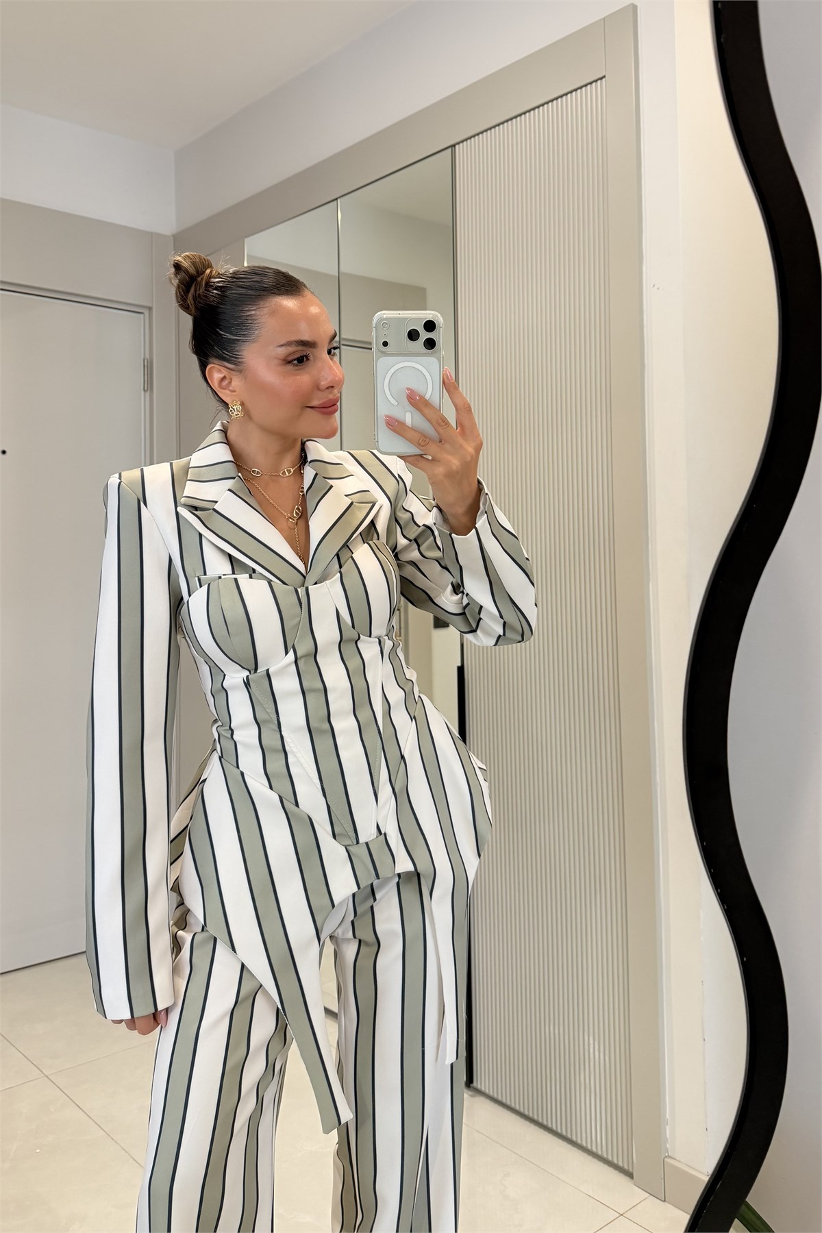 Shirley Mint Çizgili Üçlü Premiım Takım