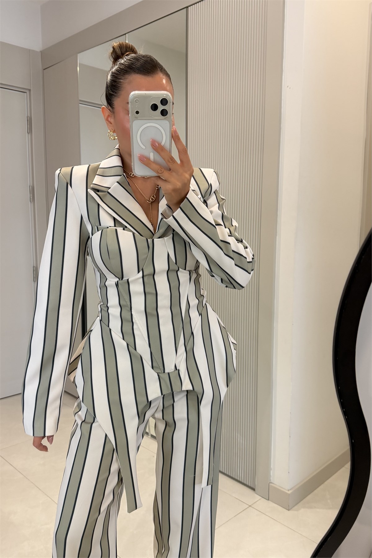Shirley Mint Çizgili Üçlü Premiım Takım