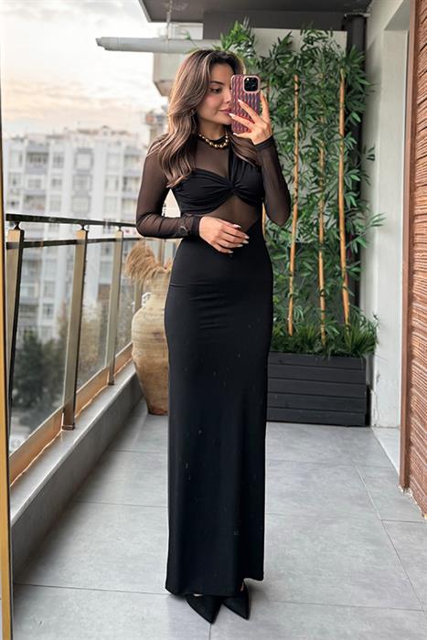 Shoulder Drapeli Transparan Elbise