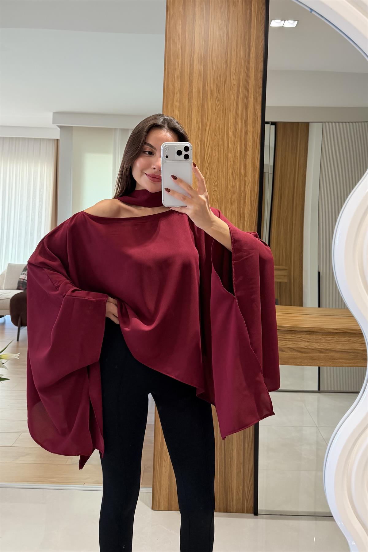 Sienna Bordo Fularlı Bluz