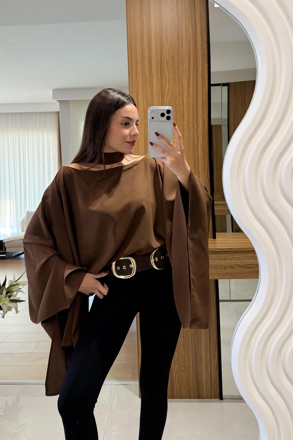 Sienna Kahve Fularlı Bluz