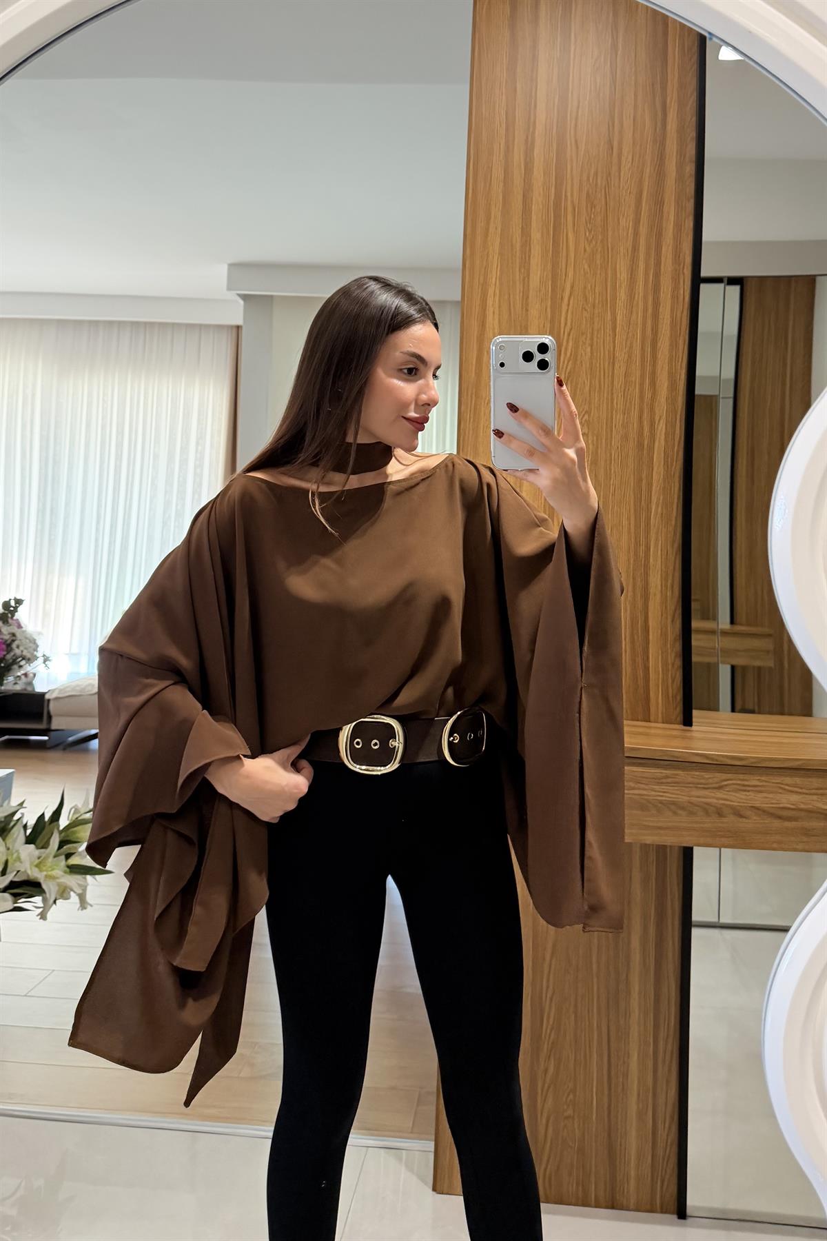 Sienna Kahve Fularlı Bluz