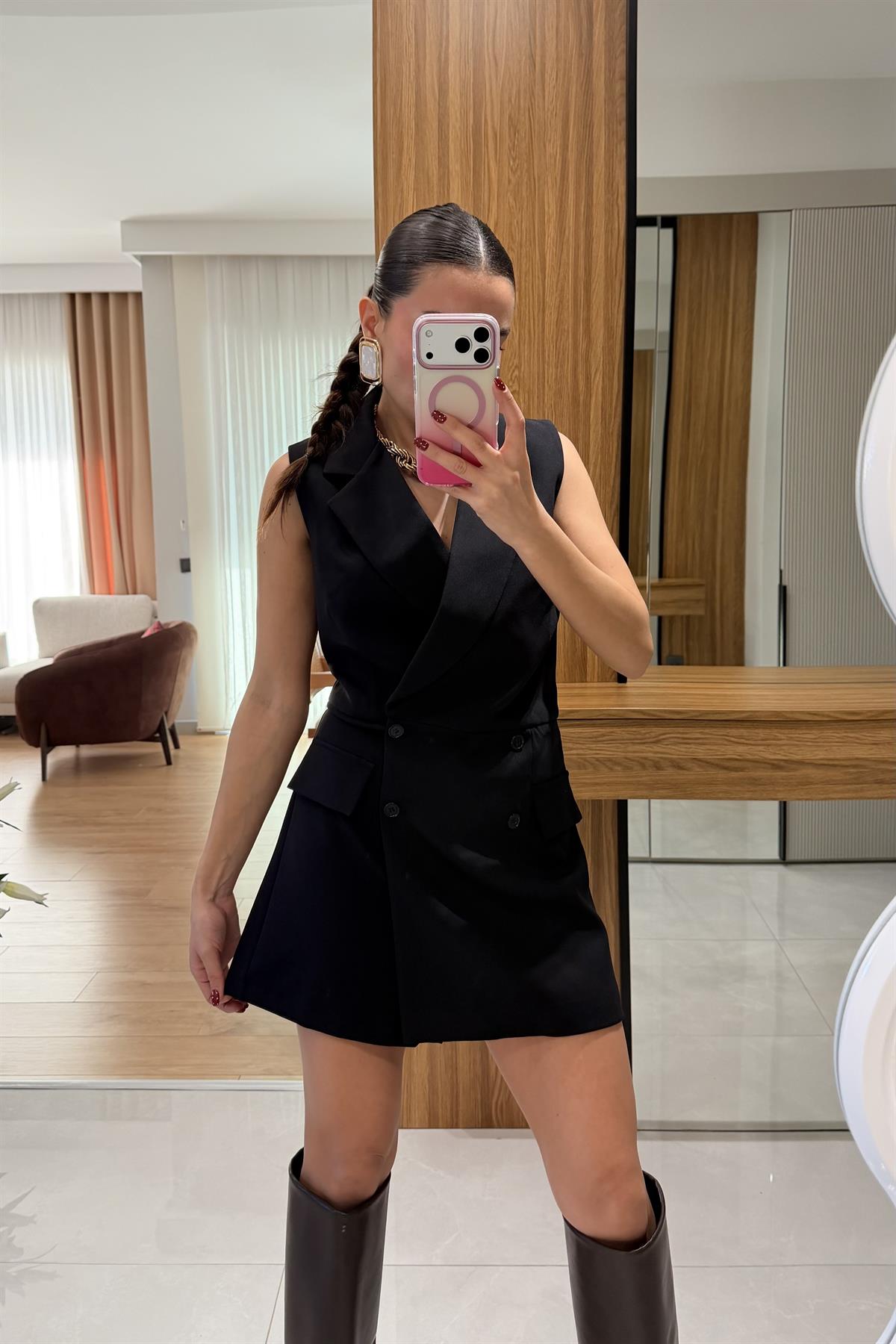 Sierra Siyah Yelek Görünümlü Tulum