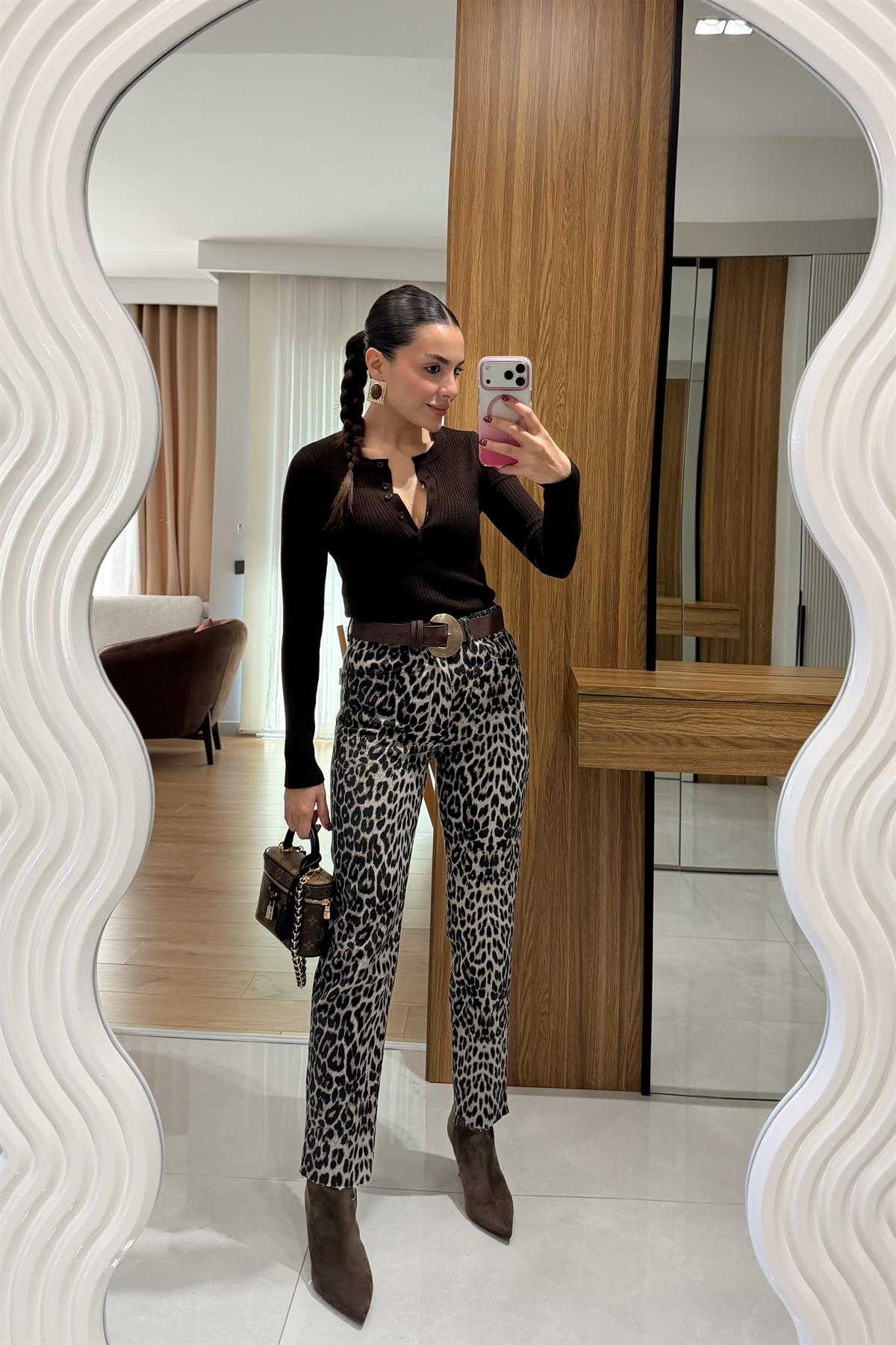 Silveria Leopar Boyfit Kesik Paça Jean