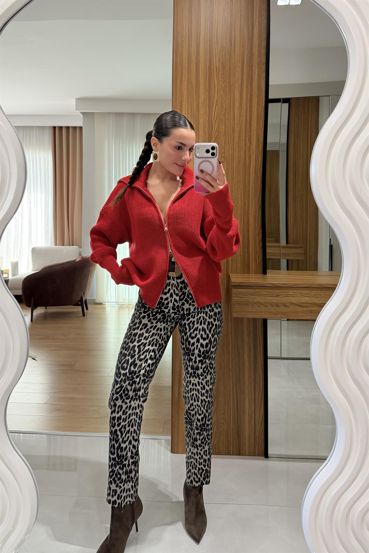 Silveria Leopar Boyfit Kesik Paça Jean