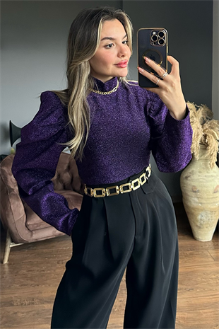 Sim dokulu balon kol mor bluz