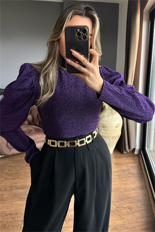 Sim dokulu balon kol mor bluz