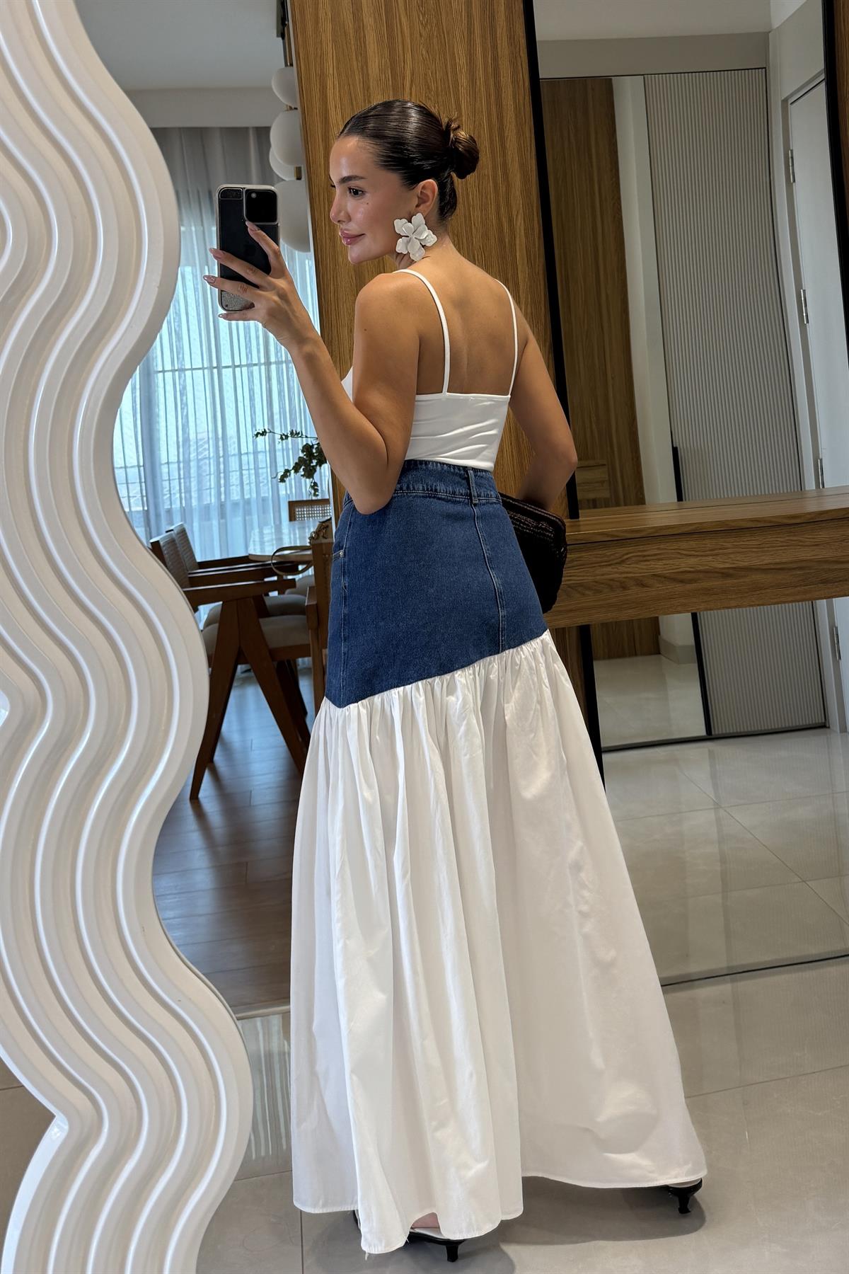 Siora Denim Detaylı Poplin Etek