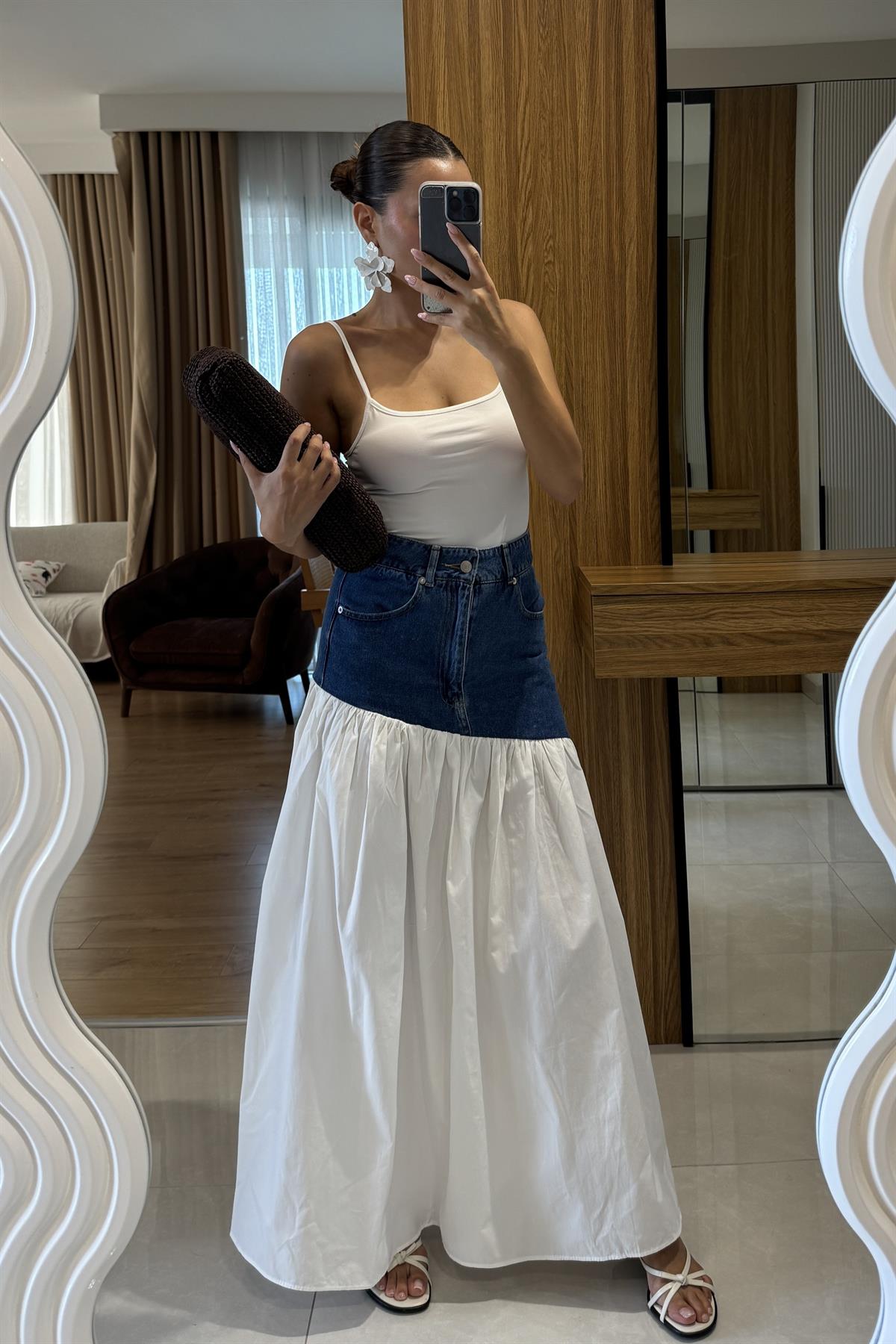 Siora Denim Detaylı Poplin Etek