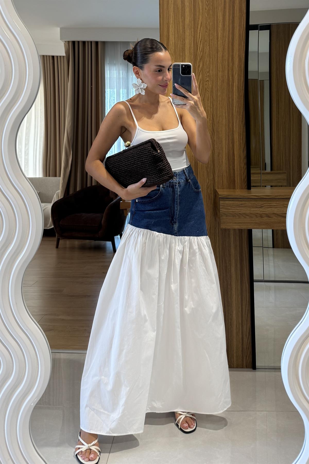 Siora Denim Detaylı Poplin Etek