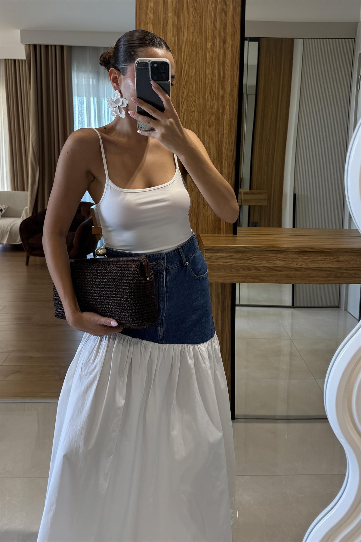 Siora Denim Detaylı Poplin Etek