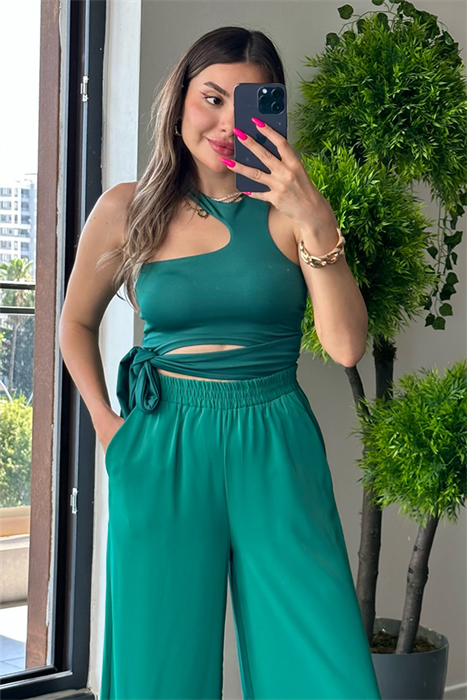 Siri zümrüt yeşil crop top