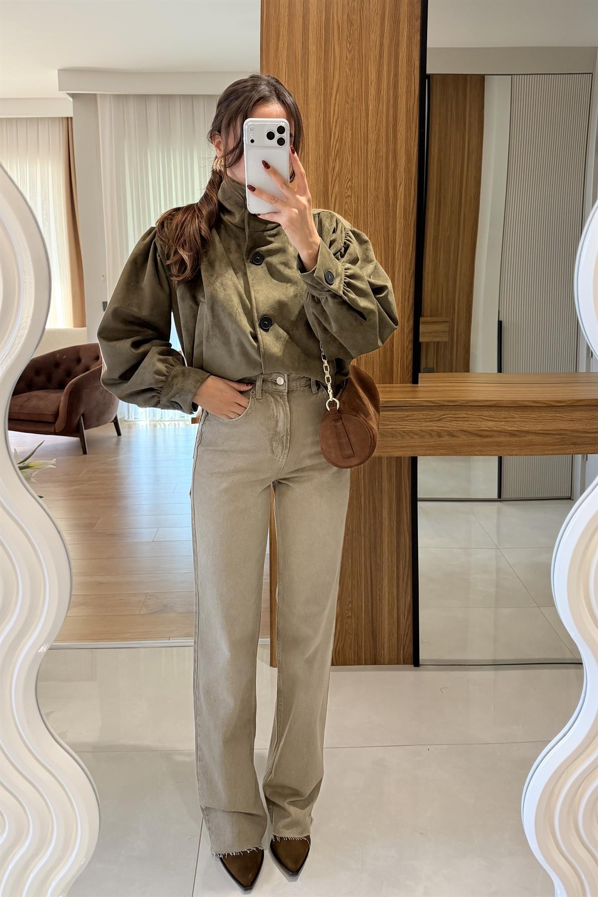Sisley Koyu Bej Palazzo Yüksek Bel Jean