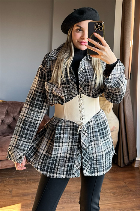 Siyah krem kareli oduncu gömlek