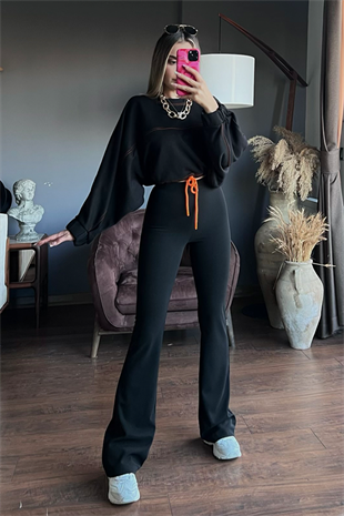 Siyah krep kumaş ispanyol pantolon