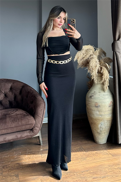 Siyah uzun iç astarlı kalem etek