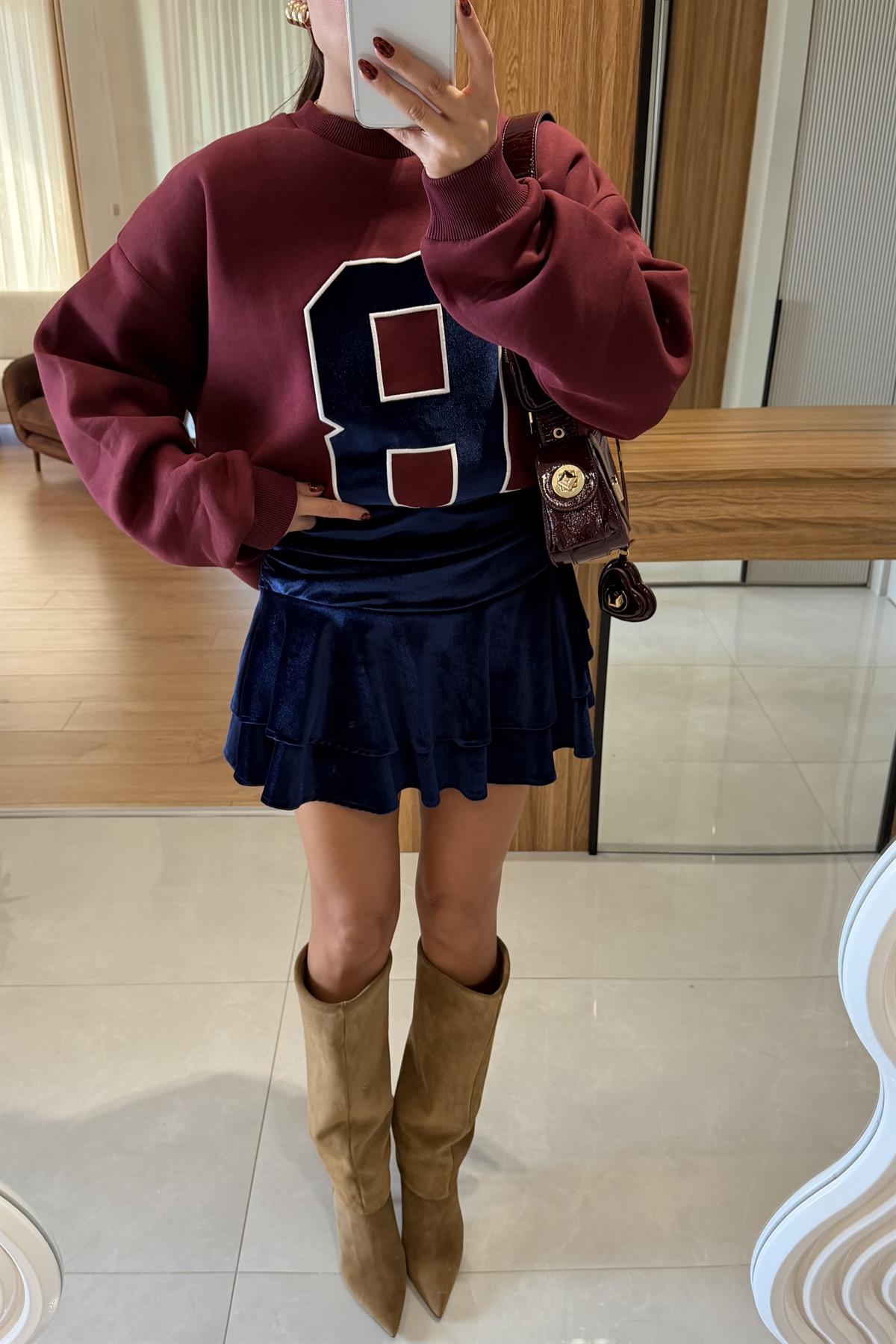 Skirt Lacivert Kadife Şort Etek