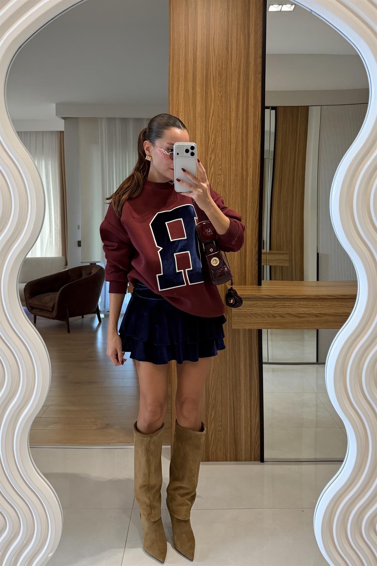 Skirt Lacivert Kadife Şort Etek