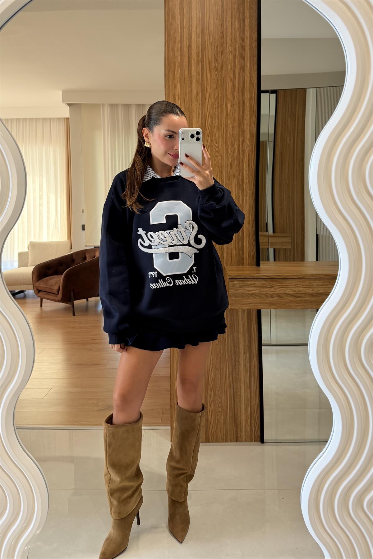 Skirt Lacivert Kadife Şort Etek