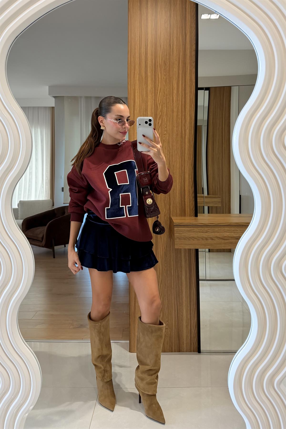 Skirt Lacivert Kadife Şort Etek