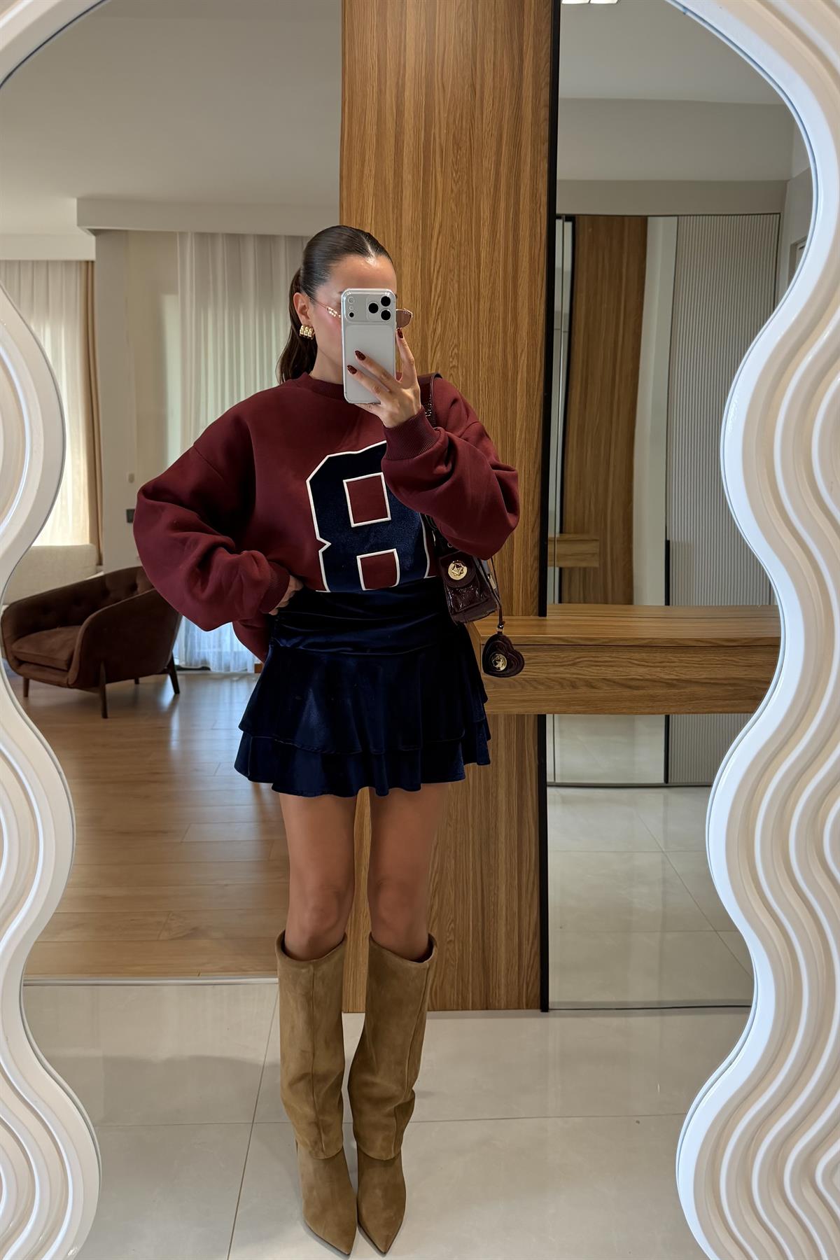 Skirt Lacivert Kadife Şort Etek