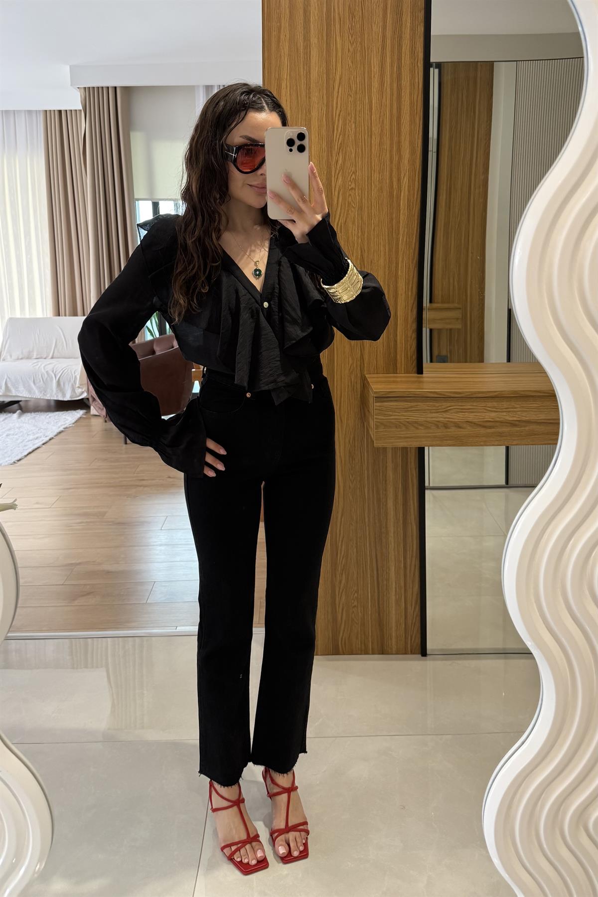 Slange Siyah Boyfit Jean 